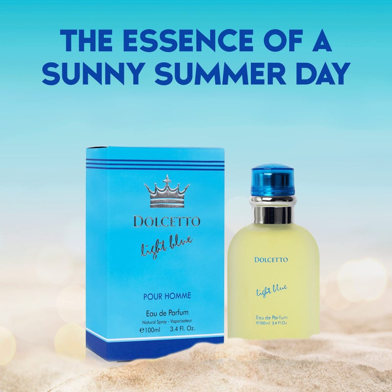 NovoGlow Dolcetto Light Blue Eau De Parfum for Men 3.4 Fl. Oz. 100ml Refreshing Combination of Woody Floral & Aquatic Fragrance - Scent Lasts All Day A Gift for Any Occasion - Image 2